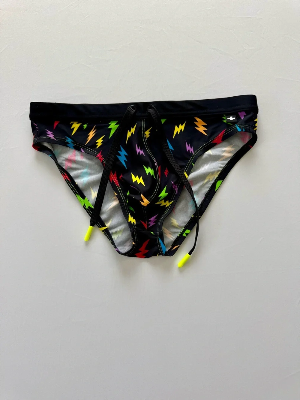 Andrew Christian Black Swim Briefs with Neon Lightning Bolts